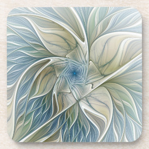Posavasos Patrón de sueño floral abstracto azul caqui fracta