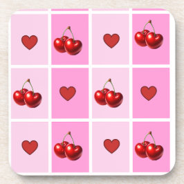 Posavasos Patrón de tablero de ajedrez de corazón de cereza 