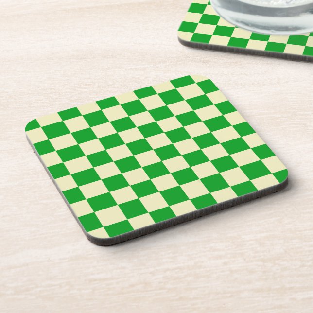 Posavasos Patrón de tablero de cheques retro verde fuera bla (Lado Izquierdo)