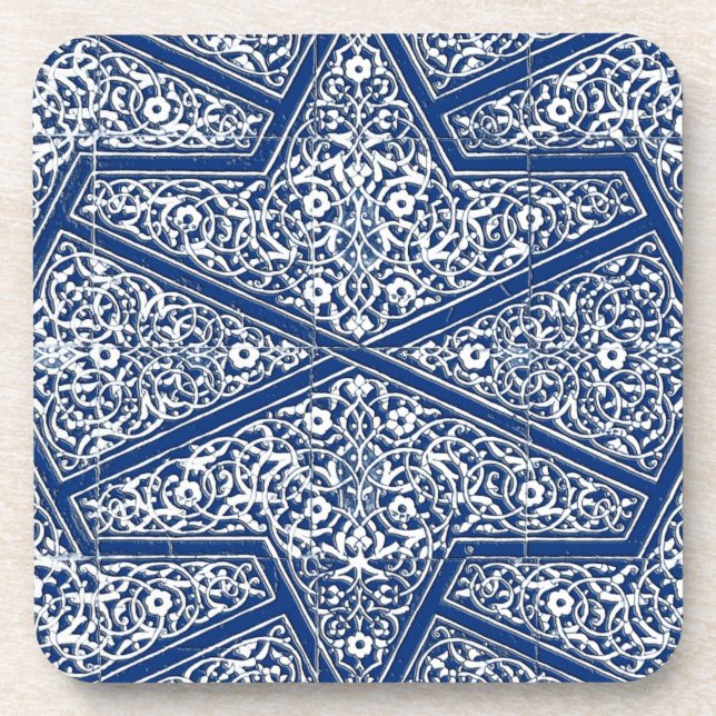 Posavasos Patrón de tejas persas - azul cobalto y blanco (Frente)