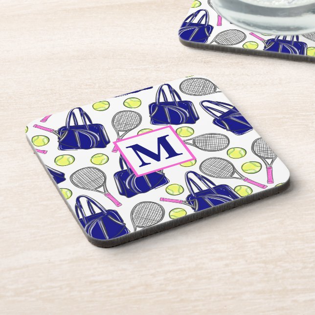 Posavasos Patrón de tenis elegante con monograma (Lado Izquierdo)