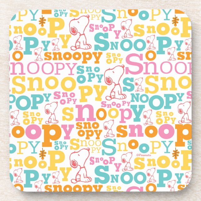 Posavasos Patrón de texto Snoopy Pastel (Frente)