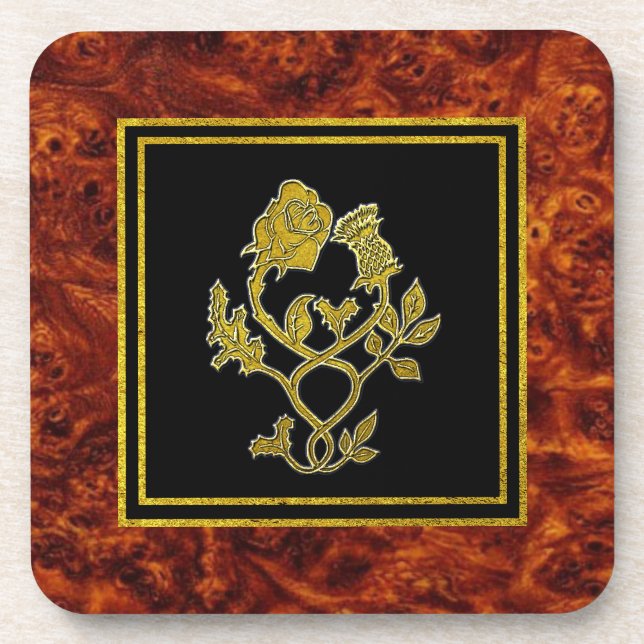 Posavasos Patrón de Thistle Burl de Rosa escocés (Frente)