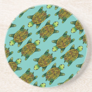 Posavasos Patrón de tortuga de tinta de color verde creativo