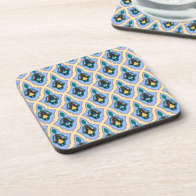 Posavasos Patrón de tracería árabe marroquí amarillo azul vi (Lado Izquierdo)