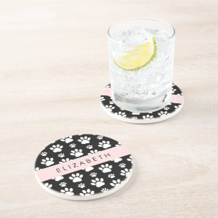 Posavasos Patrón de traza, garras de perro, negro y blanco,