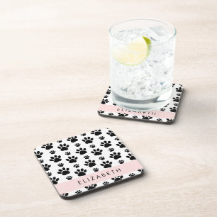 Posavasos Patrón de traza, garras de perro, negro y blanco,