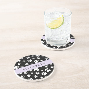 Posavasos Patrón de traza, garras de perro, negro y blanco,