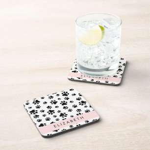 Posavasos Patrón de traza, garras de perro, negro y blanco,