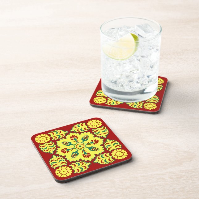 Posavasos Patrón de tulipán turco otomano rojo oriental (Lado Derecho)
