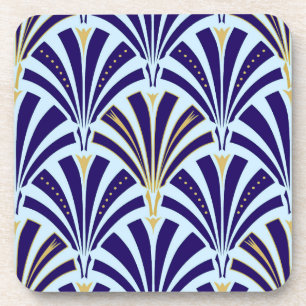 Posavasos Patrón de ventilador Art Deco - azul cobalto y azu