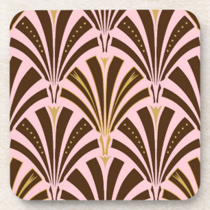 Posavasos Patrón de ventilador Art Decó - chocolate en rosa