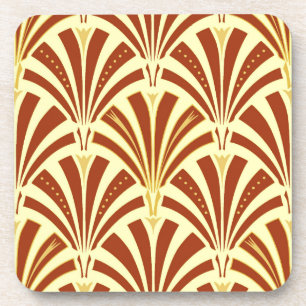 Posavasos Patrón de ventilador Art Deco - cobre sobre amaril