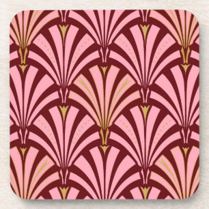Posavasos Patrón de ventilador Art Decó - rosa y marrón