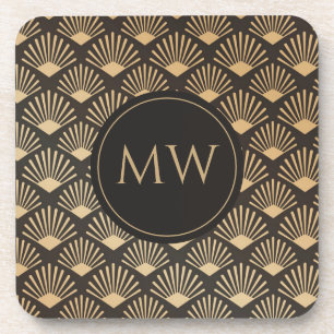 Posavasos Patrón de Ventilador Gatsby Monogramado Art Deco