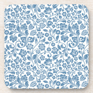 Posavasos Patrón de vinos florales blancos y azules orgáni