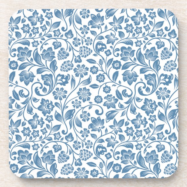 Posavasos Patrón de vinos florales blancos y azules orgánico (Frente)