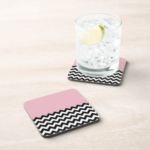 Posavasos Patrón de zigzag negro y blanco, chevron, rosa