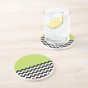 Posavasos Patrón de zigzag negro y blanco, chevron, verde
