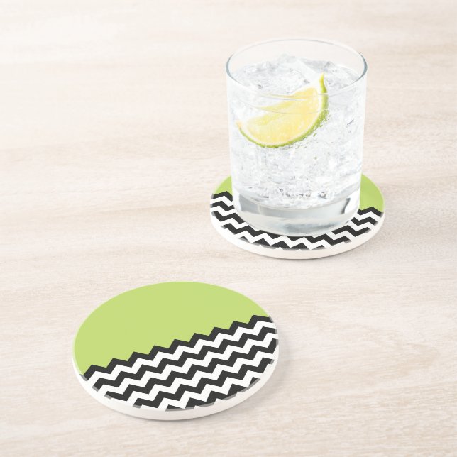 Posavasos Patrón de zigzag negro y blanco, chevron, verde (Lado)