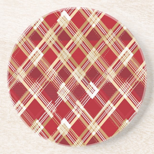 Posavasos Patrón diagonal moderno rojo y blanco trenzado (Frente)