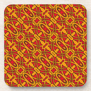 Posavasos Patrón dibujado de mano roja y naranja