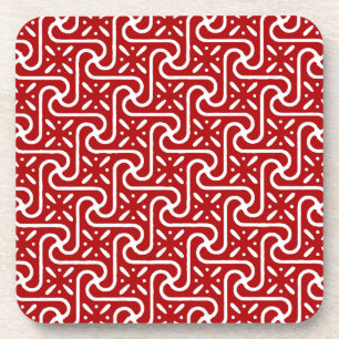 Posavasos Patrón egipcio de tejas, rojo oscuro y blanco