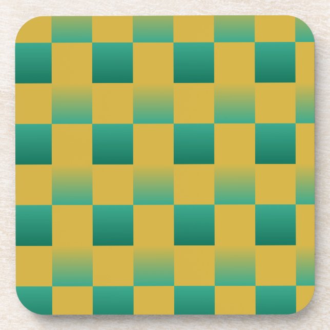 Posavasos Patrón elegante de cuadros en verde y oro (Frente)