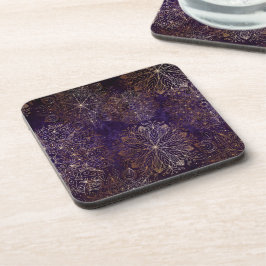 Posavasos Patrón elegante de oro y morado floral de Mandala