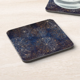 Posavasos Patrón elegante dorado y azul oscuro de Mandala