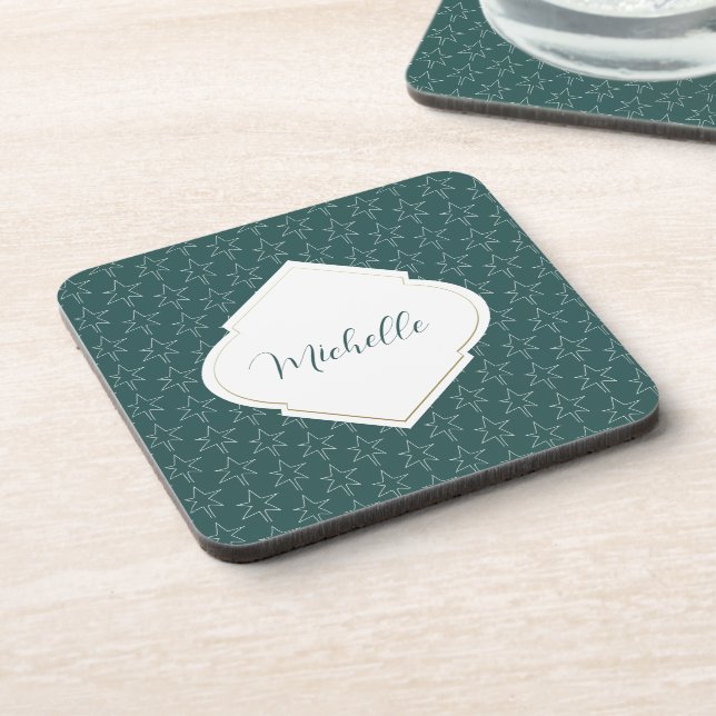 Posavasos Patrón Estrellas navidades Monogramado Verde Pino (Lado Izquierdo)