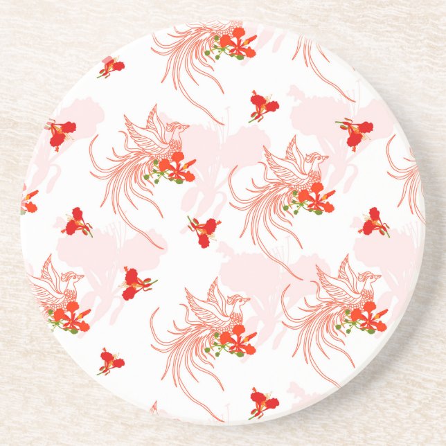 Posavasos Patrón Fénix Bird Y Phoenix Flower Seamless (Frente)