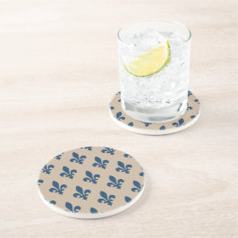Posavasos Patrón Fleur de Lis, azul francés real en crema