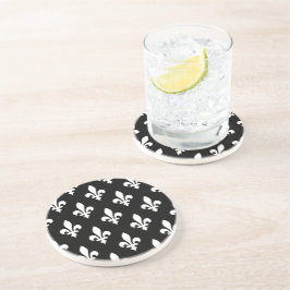 Posavasos Patrón Fleur de Lis, francés real, blanco sobre ne