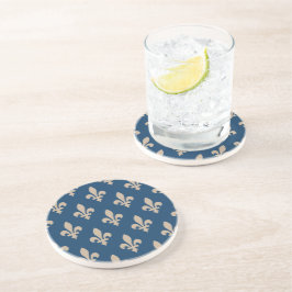 Posavasos Patrón Fleur de Lis, francés real, crema en azul