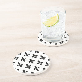 Posavasos Patrón Flor de Lis, Real Francés, Negro sobre Blan