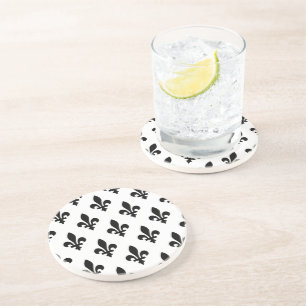 Posavasos Patrón Flor de Lis, Real Francés, Negro sobre Blan