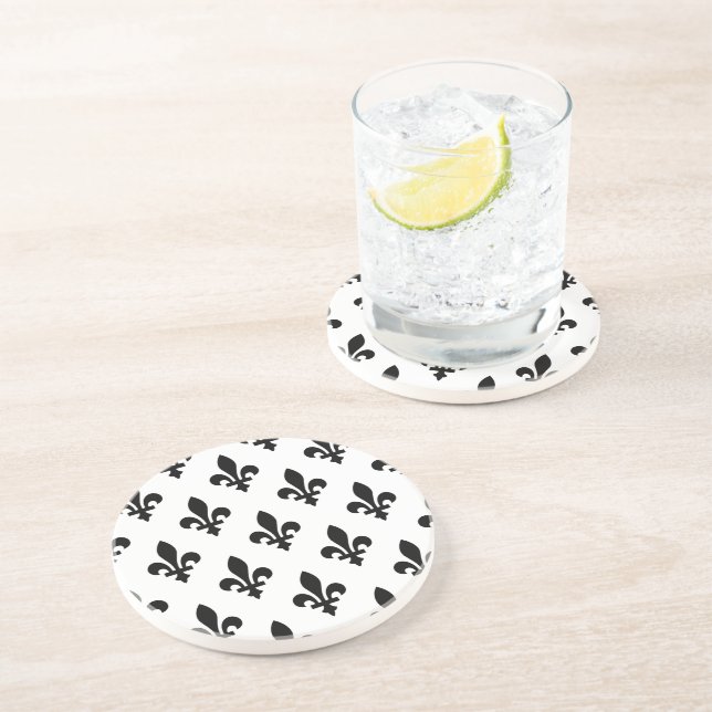 Posavasos Patrón Flor de Lis, Real Francés, Negro sobre Blan (Lado)