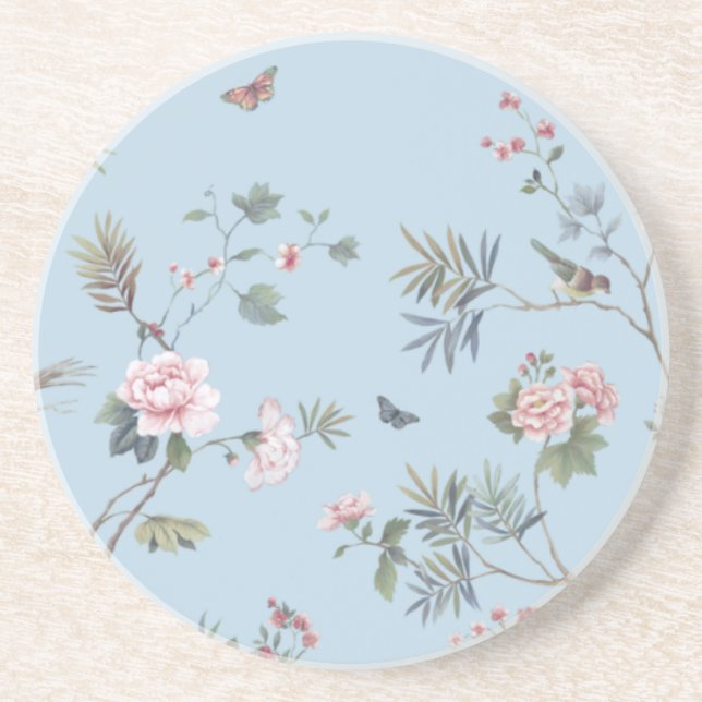 Posavasos Patrón floral anticuado azul (Frente)