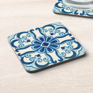 Posavasos Patrón floral azul Azulejos portugués