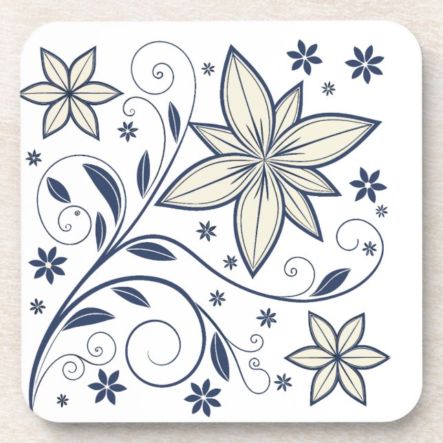 Posavasos Patrón floral azul de la Marina Elegante | (Frente)