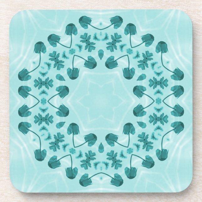 Posavasos Patrón floral, azul Verde azulado (Frente)