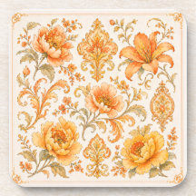 Patrón Floral Barroco Antiguo - Naranja Cálido / D