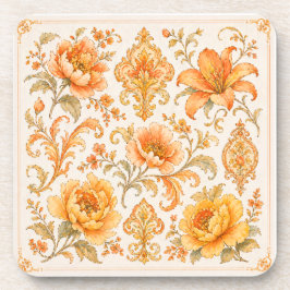 Posavasos Patrón Floral Barroco Antiguo - Naranja Cálido / D