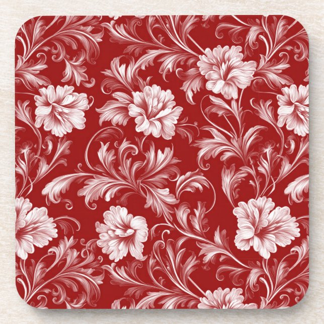 Posavasos Patrón floral barroco monocromático, blanco sobre  (Frente)