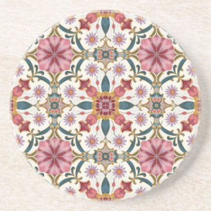 Posavasos Patrón floral boho en rojo, rosa y azul verdoso