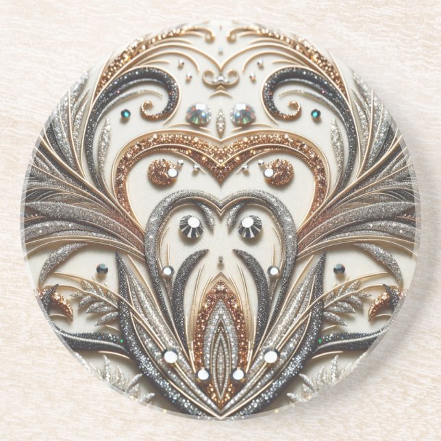 Posavasos Patrón floral brillante con piedra gemela (Frente)