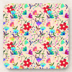 Posavasos Patrón floral color de fondo beige