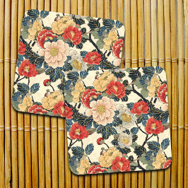 Posavasos Patrón floral de arte Ukiyo-E japonés