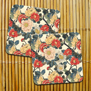 Posavasos Patrón floral de arte Ukiyo-E japonés